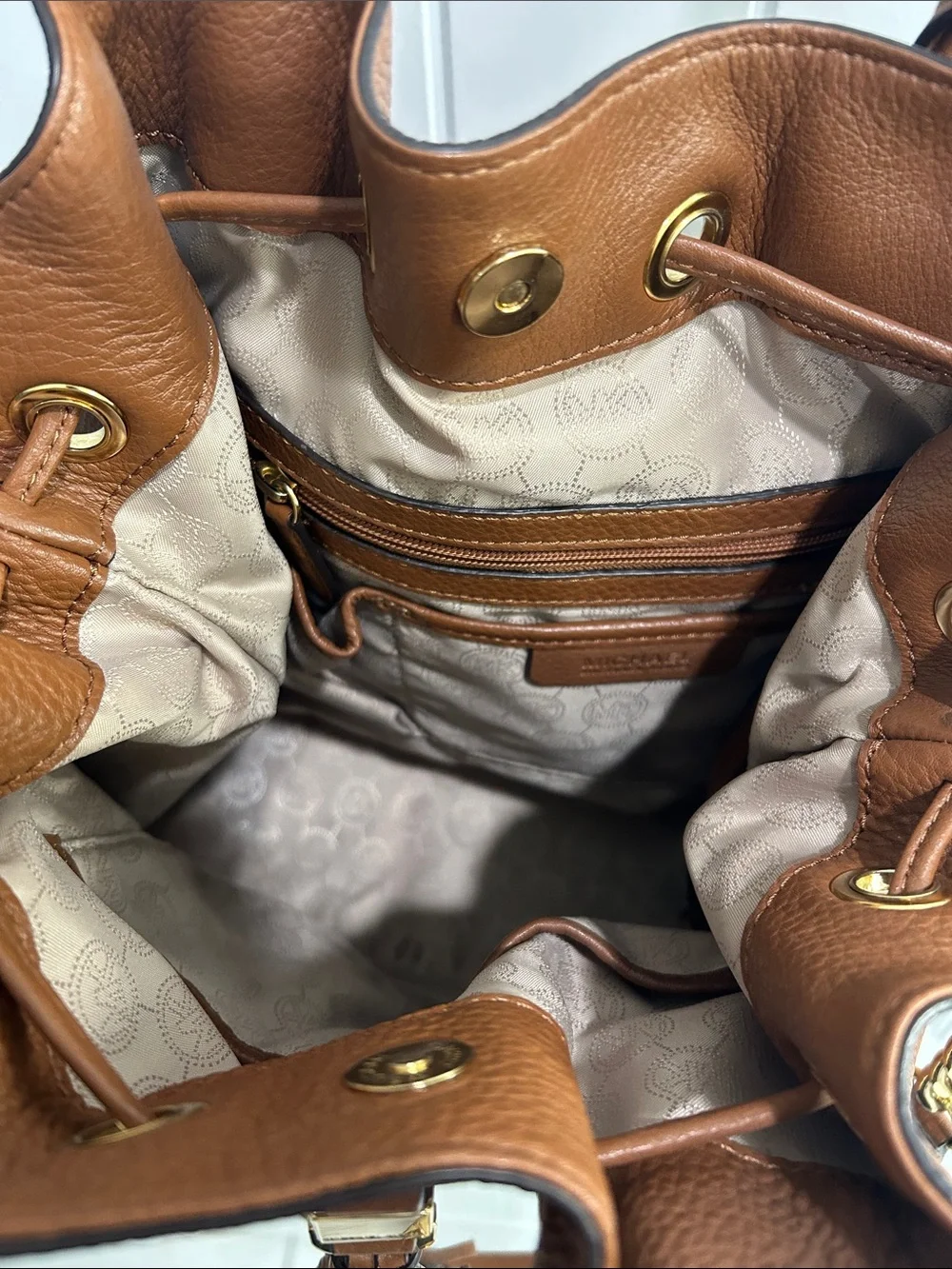 Michael Kors Cognac Leather Tassel Shoulder Satchel